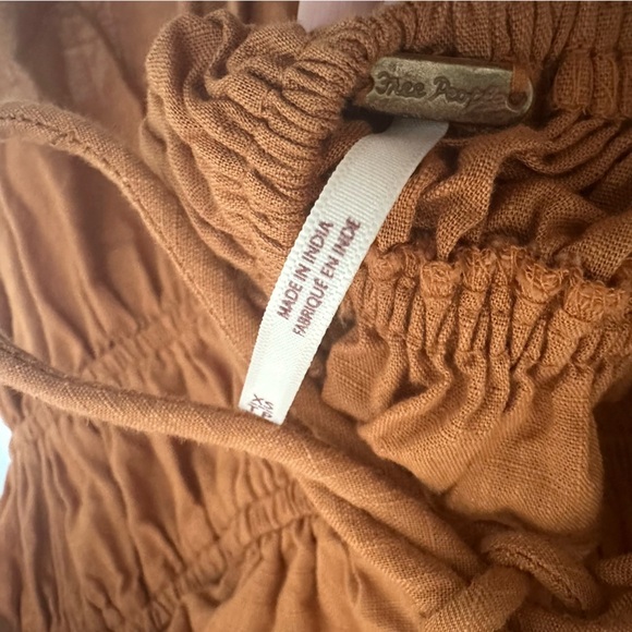 Free People Top Cropped Blouse Lace Up Boho Milkmaid Orange Size Extra Small - Picture 7 of 9